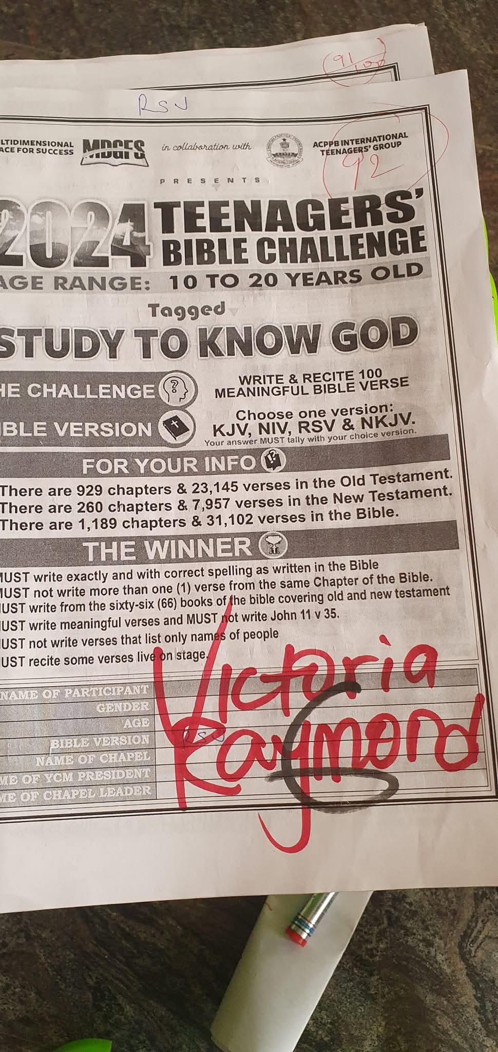 Bible Brain® award ceremony