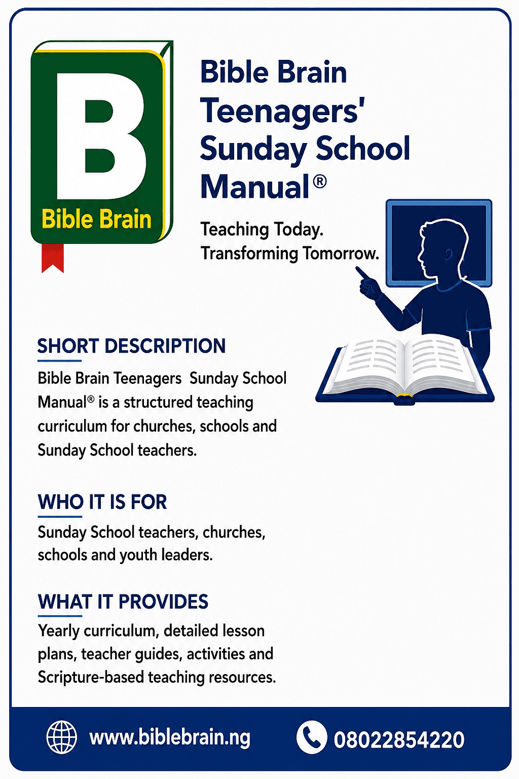 Bible Brain Teenagers' Sunday School Manual®
